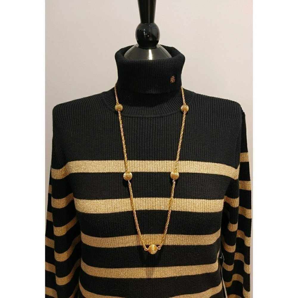 Gold Tone Rope Necklace Twisted Chain with Gold Tone Ball Spheres - Picture 6 of 10